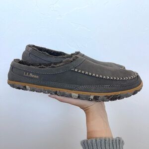 L.L. Bean Mountain Ash Grey Slippers Scuffs Moccasins Lounge House Shoes Size 10